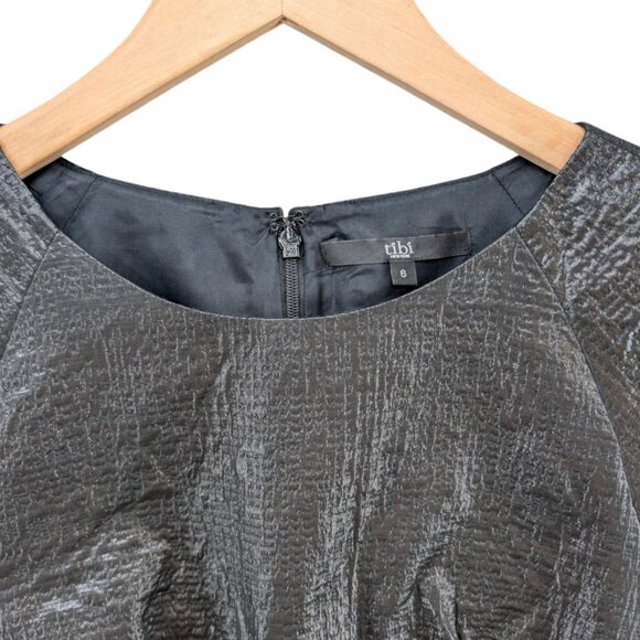 Tibi Metallic Mini Dress Black Short Sleeve Lined Textured Cocktail Size 6 - Picture 11 of 11